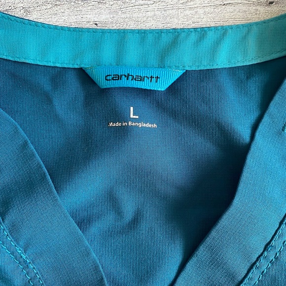 Carhartt Force Scrub Top Women’s Large Teal Blue Short Sleeve Pockets - Picture 2 of 7